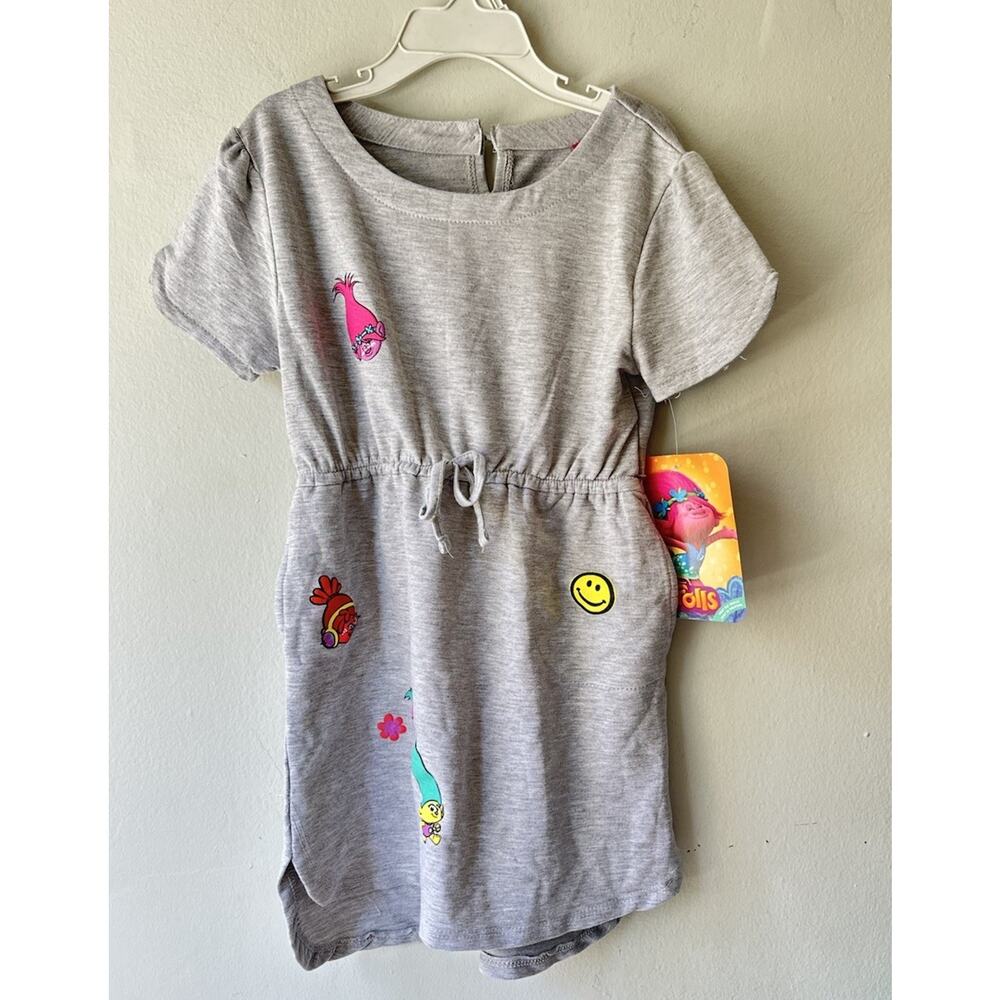 Dreamwork Troll theme girl cotton dress grey heather size 6